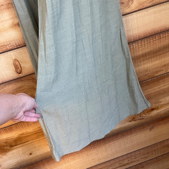 EN CREME Sage Green Smocked Waist Drawstring Wide Leg Jumpsuit Medium Boho NEW - Picture 4 of 11